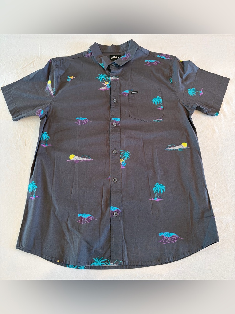 O'Neill Gray Short-Sleeve Tropical Button-Down Shirt